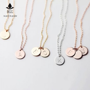 BGG Simple Metal Round Coin Alphabet Letter Pendant Stainless Steel Choker Necklace Gold Chain Women Jewelry Accessories