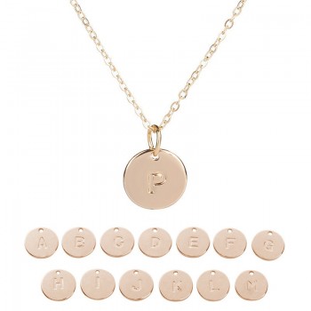 BGG Simple Metal Round Coin Alphabet Letter Pendant Stainless Steel Choker Necklace Gold Chain Women Jewelry Accessories
