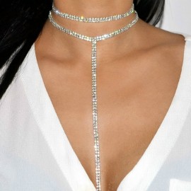 StoneFans 1 Layer Sexy Chokers Tassel Simple Crystal Rhinestone Choker Necklace For Women Statement Luxury Collares Jewelry