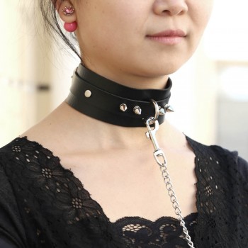Womens Man Sexy Rivet Alternative metal slave PU Leather Collar Traction Rope,BDSM Bondage Necklace Neckband,Sex Toys For Couple