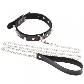Womens Man Sexy Rivet Alternative metal slave PU Leather Collar Traction Rope,BDSM Bondage Necklace Neckband,Sex Toys For Couple
