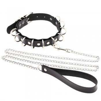 Womens Man Sexy Rivet Alternative metal slave PU Leather Collar Traction Rope,BDSM Bondage Necklace Neckband,Sex Toys For Couple