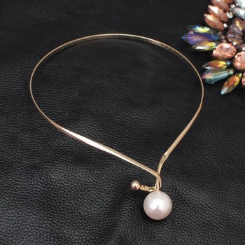 Alloy Torques Simulated Pearl Pendants Necklaces For Women Simple Design Statement Metal Collar Choker Necklace Jewelry UKMOC