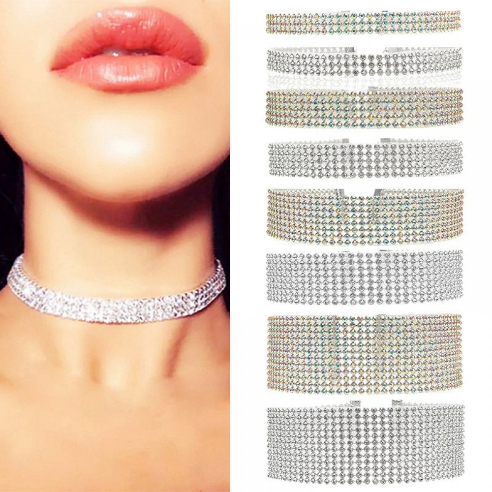 Fashion Star Style Women Full Shiny Crystal Rhinestone Collares Necklace Choker Necklaces Wedding Birthday Jewelry
