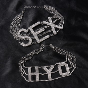 Crystal Statement Choker Necklace Rhinestone Letter SEX Chocker Women Night Party Collares Wild geometric metal necklace 630