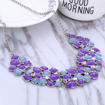 Christmas Gift Multicolor Beads Necklace Women Geometric Mosaic Stones Wild Fashion Resin Necklace for Women Chocker Necklace
