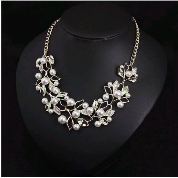 Fashion Simulated Pearl Necklacesamp;Pendants Leaves Statement Necklace Women Collares Ethnic Jewelry Personalized Gifts New Arrive