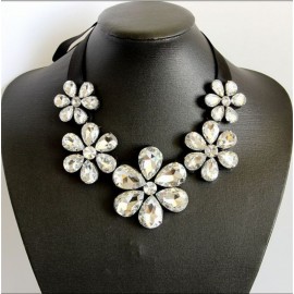 Hesiod White Clear Crystal False Collar Chokers Necklace Back Strap Rhinestone Choker Necklace Short Collar Chiffon Chain