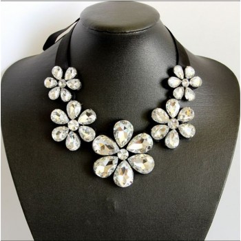 Hesiod White Clear Crystal False Collar Chokers Necklace Back Strap Rhinestone Choker Necklace Short Collar Chiffon Chain