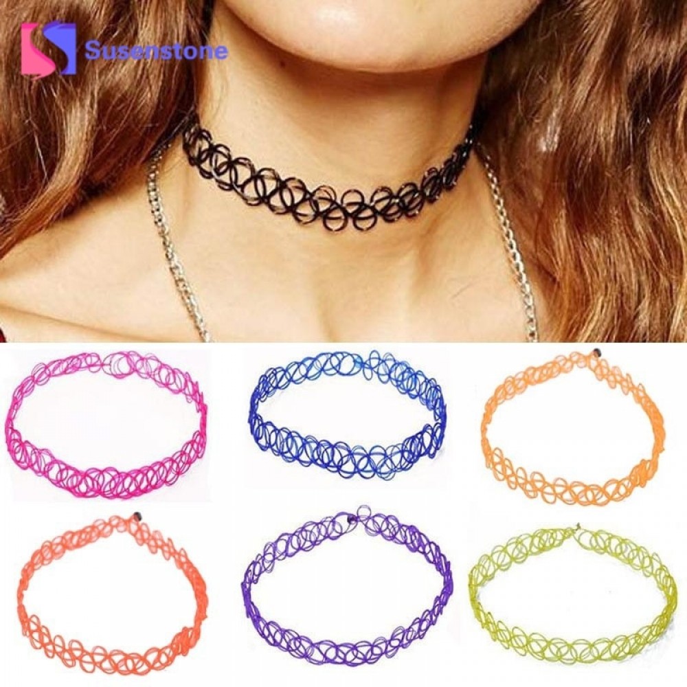 2018 New Women Girls Necklace Pendant Necklace Stretch Gothic Henna Choker Hippy jewelry Elastic 80s 90s Drop shipping