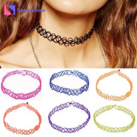 2018 New Women Girls Necklace Pendant Necklace Stretch Gothic Henna Choker Hippy jewelry Elastic 80s 90s Drop shipping