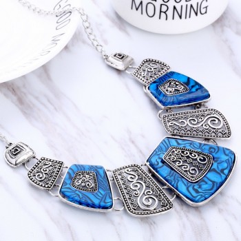 Hesiod Statement Necklace New Vintage Jewelry Silver Gold Color Alloy Resin Bead Choker Necklace Fashion Bijoux Necklace Women