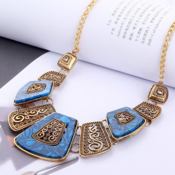 Hesiod Statement Necklace New Vintage Jewelry Silver Gold Color Alloy Resin Bead Choker Necklace Fashion Bijoux Necklace Women