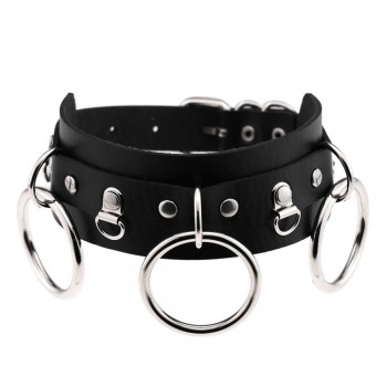 Woman Man Goth Sexy PU Leather 3 Ring Bondage Slave Collar Neck Fetish BDSM O Ring Choker