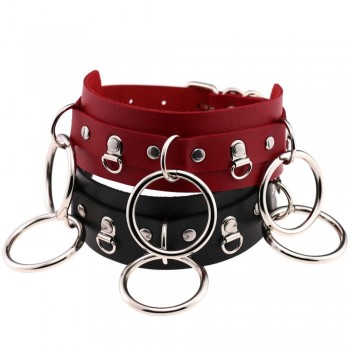 Woman Man Goth Sexy PU Leather 3 Ring Bondage Slave Collar Neck Fetish BDSM O Ring Choker