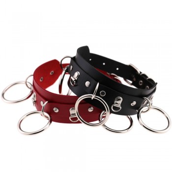Woman Man Goth Sexy PU Leather 3 Ring Bondage Slave Collar Neck Fetish BDSM O Ring Choker