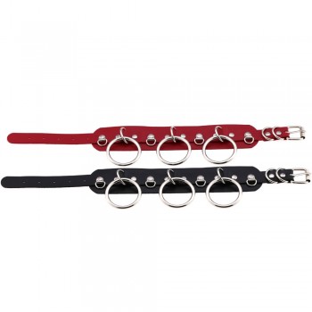Woman Man Goth Sexy PU Leather 3 Ring Bondage Slave Collar Neck Fetish BDSM O Ring Choker