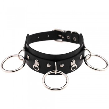 Woman Man Goth Sexy PU Leather 3 Ring Bondage Slave Collar Neck Fetish BDSM O Ring Choker