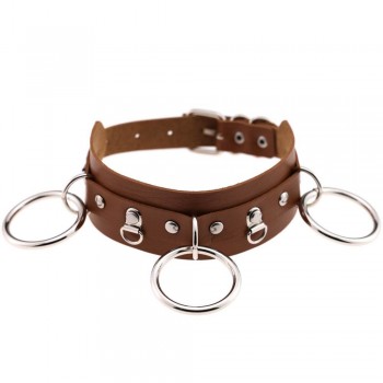 Woman Man Goth Sexy PU Leather 3 Ring Bondage Slave Collar Neck Fetish BDSM O Ring Choker