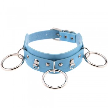 Woman Man Goth Sexy PU Leather 3 Ring Bondage Slave Collar Neck Fetish BDSM O Ring Choker