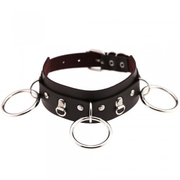 Woman Man Goth Sexy PU Leather 3 Ring Bondage Slave Collar Neck Fetish BDSM O Ring Choker