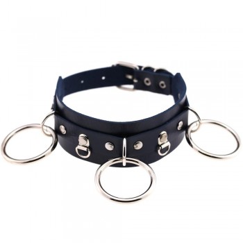 Woman Man Goth Sexy PU Leather 3 Ring Bondage Slave Collar Neck Fetish BDSM O Ring Choker