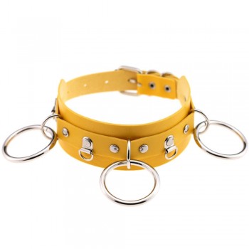 Woman Man Goth Sexy PU Leather 3 Ring Bondage Slave Collar Neck Fetish BDSM O Ring Choker
