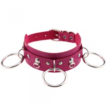 Woman Man Goth Sexy PU Leather 3 Ring Bondage Slave Collar Neck Fetish BDSM O Ring Choker