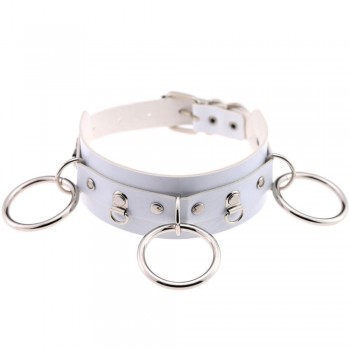 Woman Man Goth Sexy PU Leather 3 Ring Bondage Slave Collar Neck Fetish BDSM O Ring Choker