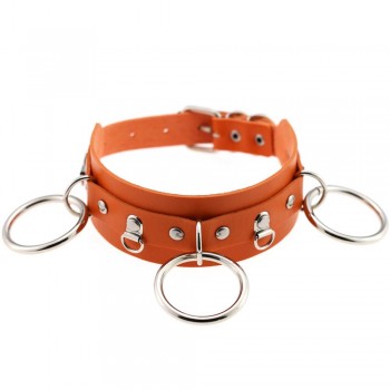 Woman Man Goth Sexy PU Leather 3 Ring Bondage Slave Collar Neck Fetish BDSM O Ring Choker