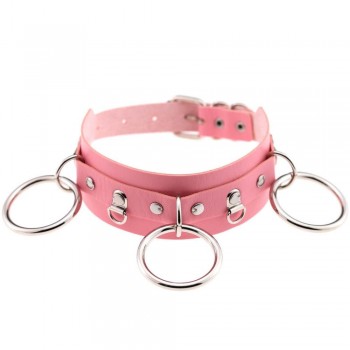 Woman Man Goth Sexy PU Leather 3 Ring Bondage Slave Collar Neck Fetish BDSM O Ring Choker