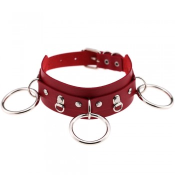 Woman Man Goth Sexy PU Leather 3 Ring Bondage Slave Collar Neck Fetish BDSM O Ring Choker