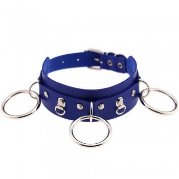 Woman Man Goth Sexy PU Leather 3 Ring Bondage Slave Collar Neck Fetish BDSM O Ring Choker