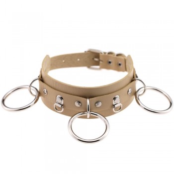 Woman Man Goth Sexy PU Leather 3 Ring Bondage Slave Collar Neck Fetish BDSM O Ring Choker
