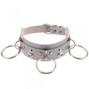 Woman Man Goth Sexy PU Leather 3 Ring Bondage Slave Collar Neck Fetish BDSM O Ring Choker