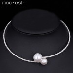 Mecresh Rhinestone Torques Necklace For Women Simple Cute Simulated Pearl Ball Choker Silver Color Wedding Jewelry MTL415-X
