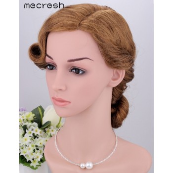 Mecresh Rhinestone Torques Necklace For Women Simple Cute Simulated Pearl Ball Choker Silver Color Wedding Jewelry MTL415-X