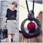 New Shelves Ladies Silver Round Red Beads Pendant Necklace Black Rope Long Section Winter Sweater Chain Wholesale Sales