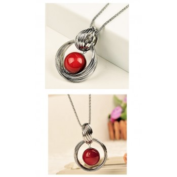 New Shelves Ladies Silver Round Red Beads Pendant Necklace Black Rope Long Section Winter Sweater Chain Wholesale Sales