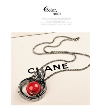 New Shelves Ladies Silver Round Red Beads Pendant Necklace Black Rope Long Section Winter Sweater Chain Wholesale Sales