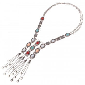 European  trade retro multi-alloy tassel pendant necklace clothes accessories imitation clavicle chain 0857