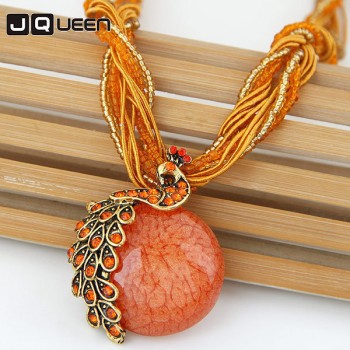 Exaggeration Crystal Necklace Bohemia Peacock Woman 2018 New Chain Ethnic Retro Folk Style Sweater Chain Necklace Jewelry