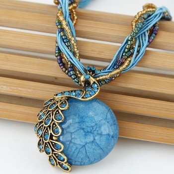 Exaggeration Crystal Necklace Bohemia Peacock Woman 2018 New Chain Ethnic Retro Folk Style Sweater Chain Necklace Jewelry