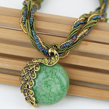 Exaggeration Crystal Necklace Bohemia Peacock Woman 2018 New Chain Ethnic Retro Folk Style Sweater Chain Necklace Jewelry