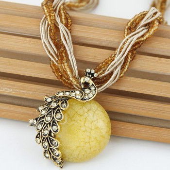 Exaggeration Crystal Necklace Bohemia Peacock Woman 2018 New Chain Ethnic Retro Folk Style Sweater Chain Necklace Jewelry