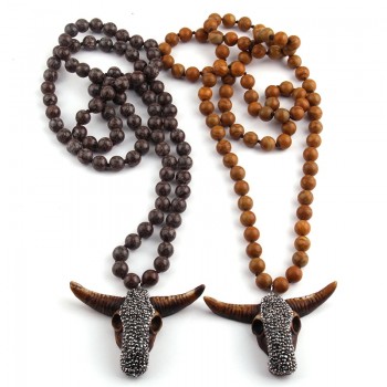 Free Shipping Fashion Long Knotted Stones Bohemian Tribal Jewelry Green Natural Stone Pendant Necklace