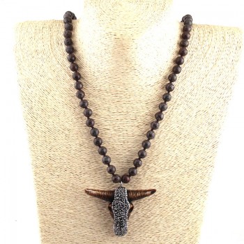 Free Shipping Fashion Long Knotted Stones Bohemian Tribal Jewelry Green Natural Stone Pendant Necklace