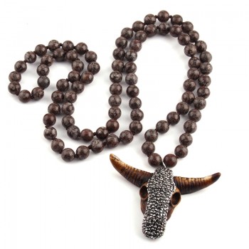 Free Shipping Fashion Long Knotted Stones Bohemian Tribal Jewelry Green Natural Stone Pendant Necklace