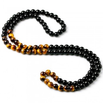 Black Onyx Mens Tiger Eye Stone Bead Necklace Fashion Natural Stone Jewelry New Design Handmade Gift