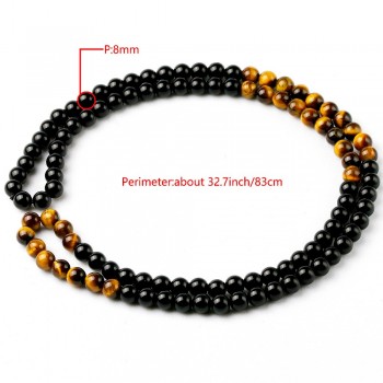 Black Onyx Mens Tiger Eye Stone Bead Necklace Fashion Natural Stone Jewelry New Design Handmade Gift